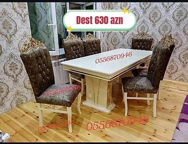 Qonaq otağı üçün, Yeni, Açılmayan, Dördbucaq masa, 6 stul
