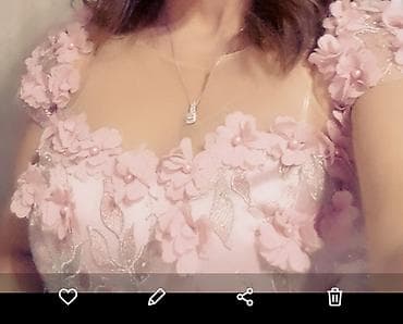 халаты для келинок: Şık ziyafət donu – pudra çəhrayı rəng - Model: Uzun, axıcı ətəkli — 2