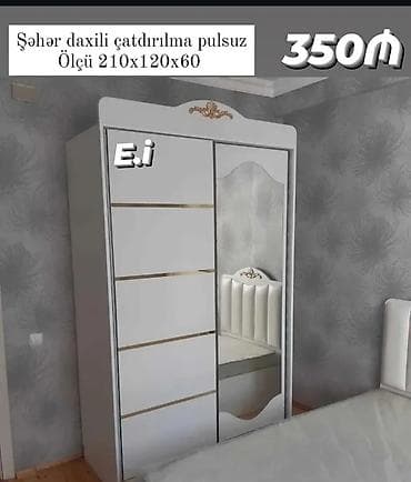 kup 10: Şkaf – sürgülü qapılı, aynalı model - Rəng: ağ, qızılı dekor — 1