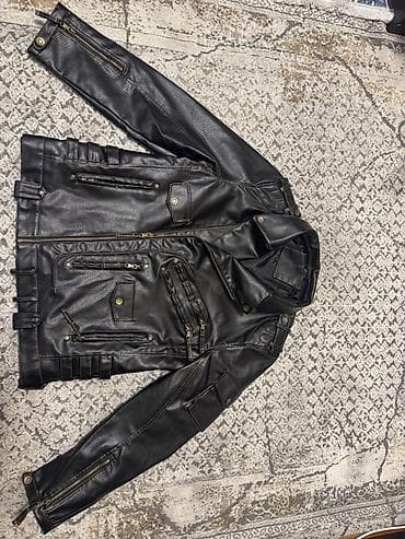 ford 0 km: Motosiklet üslubunda qara dəri gödəkçə - Material: qara (taxıl — 1