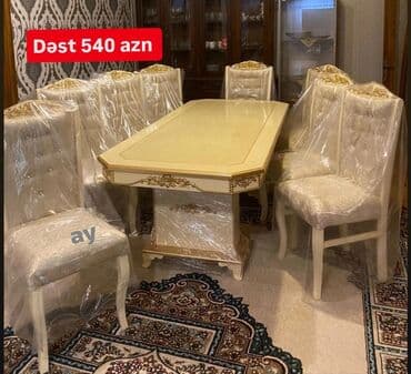 Taburetlər: Qonaq otağı üçün, Açılmayan, Dördbucaq masa, 6 stul — 1