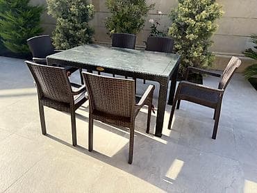 bag mebeli: Balkon üçün, Açılmayan, Dördbucaq masa, 6 stul — 1