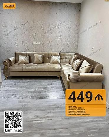 Künc divan, Açılan, Bazalı, Vеlur parça, Şəhərdaxili pulsuz çatdırılma — 1