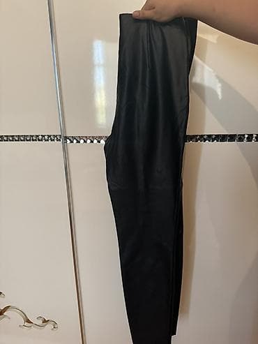 Qara eko‑dəri şalvar - Material: yumşaq, parıltılı eko‑dəri (PU), iç