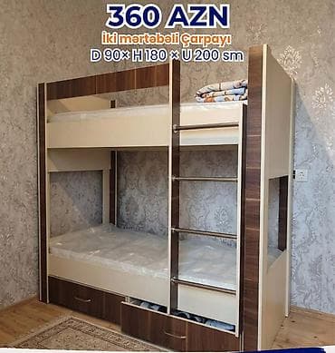 2 mertebe kravat: İki mərtəbəli çarpayı Ölçülər: Dərinlik 90 sm × Hündürlük 180 sm × — 1
