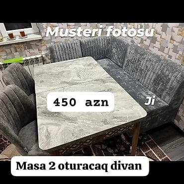 reception masa: Mətbəx dəsti: masa + 2 oturacaq + künc divanı - Masa: mərmər naxışlı — 1