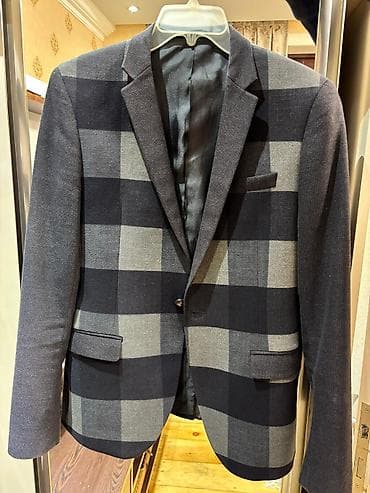 Kişi üçün şıq pencək – iri dama (çek) naxışlı - Rəng: tünd boz/qara və