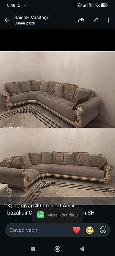 Kunc divan 400 manat.Acilir bazalidir.Olcu 2×3.Unvan Hovsan.SH