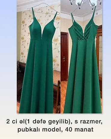 don: - Yaşıl rəngli uzun don - S razmer - Dərin V dekolteli, nazik askılı - — 1