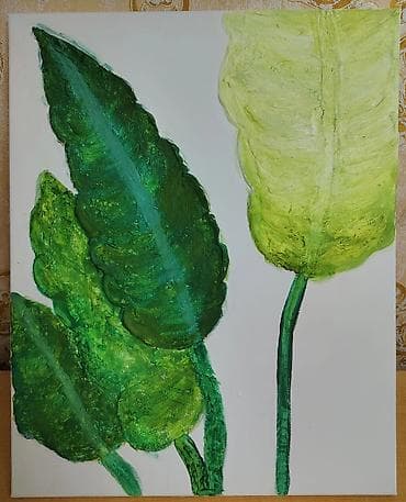 vasminka şəkilləri: Gips tablo/(Alçı tablo) – “Tropik Yarpaqlar” - Texnika: akril boya - — 1