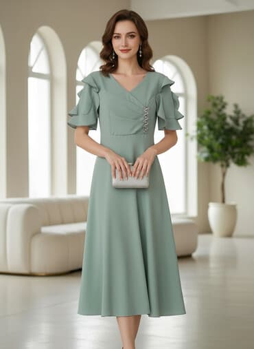 ziyafət geyim: Zərif ziyafət kombini – 2 don + tufli 1) Zümrüd‑yaşıl maxi don - — 2