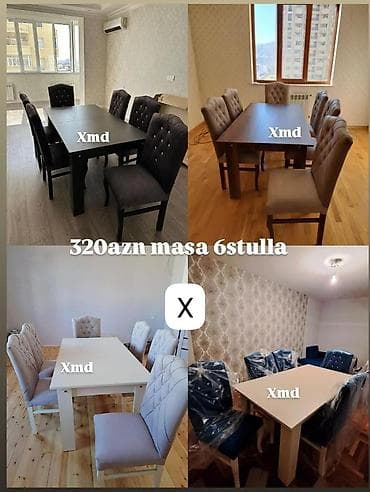 Yemək otağı üçün zərif masa dəsti – 1 masa və 6 stul. - Dəst tərkibi — 1