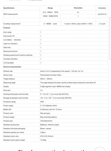 şarj cihazı: Lazer taxometr - odometr. Model: UNI-T UT 373 - Rəqəmsal dövriyyə — 9
