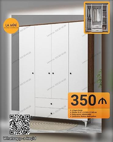 paneli: 4 qapılı, Siyirməli, Ağ, Taxta, Açılan, Düz dolab — 1