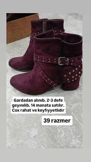 tek qas uzuk: Məhsul: Qadın qısa çəkmə - Rəng: Tünd bənövşəyi (borduxa) - Material — 1