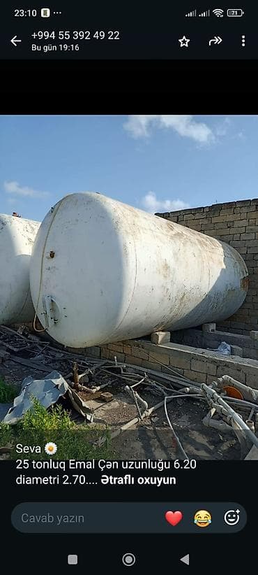su ceken mator: 25 tonluq emal çəni. Üfüqi yerləşimli, silindrik formalı iri həcmli — 2