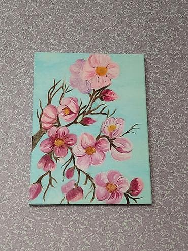 ayıcık şəkilləri: Əl işi tablo – “Çiçəkli budaqlar” mövzusu - Ölçü 30×40 - Texnika — 1