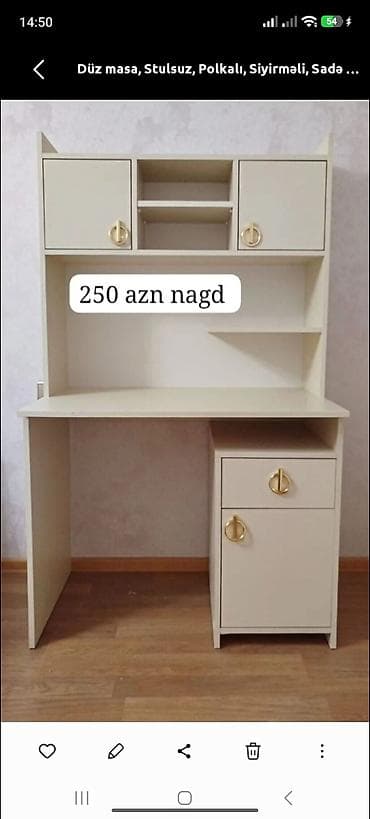 miz ustul: Düz yazı/kompüter masası – stulsuz, rəfli və siyirməli model — 1