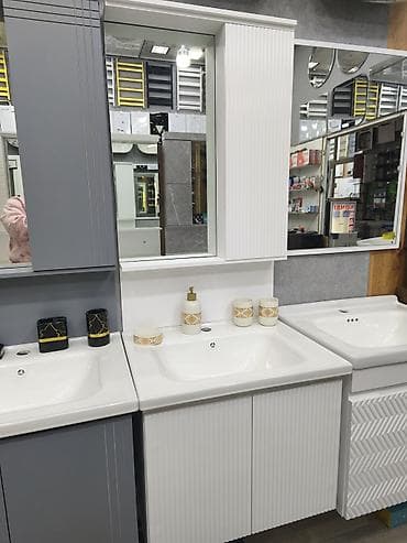 Vanna otağı üçün lavabo və şkaf dəsti - Minimalist dizaynlı ağ rəngli — 1