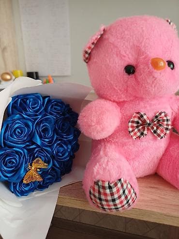 hediyye kart: Hədiyyə dəsti: plyuş ayıcıq + süni güllərdən buket - Ayıcıq: yumşaq — 3