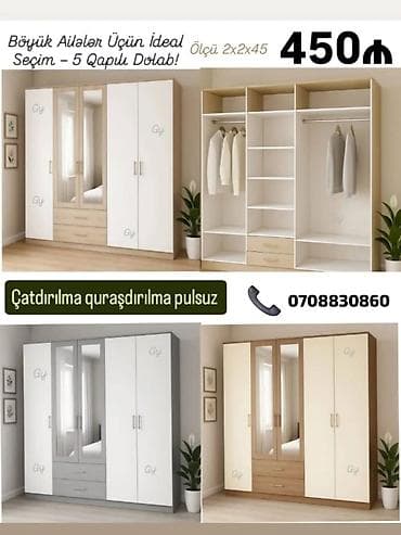 Dolablar: Böyük ailələr üçün ideal seçim – 5 qapılı dolab - Ölçü: 2 x 2 x 45 - — 1