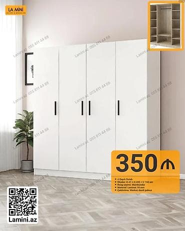 iskaflar: 4 qapılı, Siyirməli, Ağ, Digər material, Açılan, Düz dolab — 1