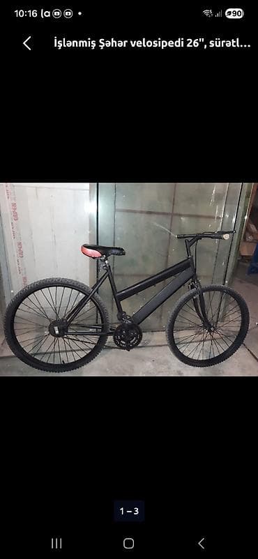 Городские велосипеды: Şəhər tipli velosiped, 26" təkərlər - Rəng: tam qara, minimal dizayn - — 3