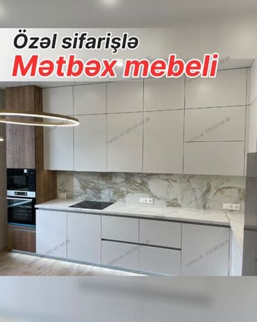 Özəl sifarişlə mətbəx mebeli - Minimalist, düz xəttli dizayn