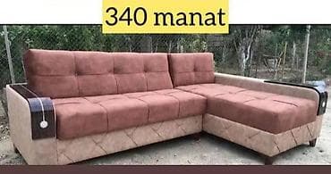 Künc divan – yumşaq parçalı, iki rəngli dizayn (tünd qızılı-qəhvəyi