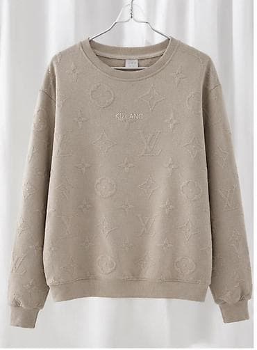 Толстовки: Bej rəngli unisex svitşört - Klassik kruq yaxalı dizayn - Tam səth — 1