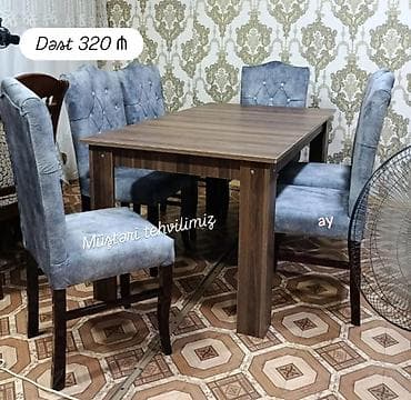 ikinci el stol: Masa desti stol stul Masa ölçü 90*160 +6 ədəd oturacaq 🎨 Rəng seçimi — 2