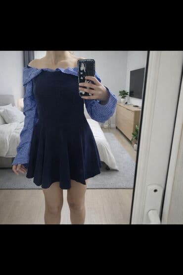 ağ plissir ətəklər: Navy rəngli mini don – qarışıq material dizaynı. Yuxarı hissə açıq — 1