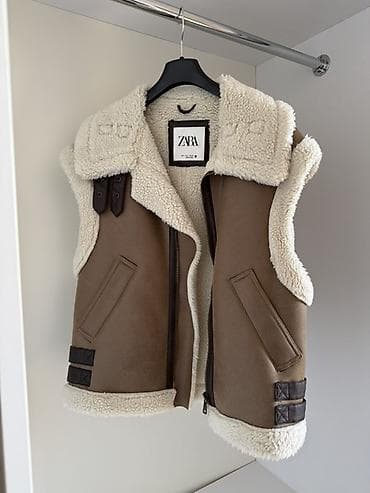 ZARA qadın shearling üslublu qolsuz jilet - Rəng: qəhvəyi (xarici