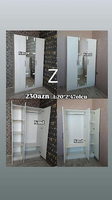 balkonlar: Yeni, 3 qapılı, Güzgülü, Ağ, Açılan, Düz dolab — 1