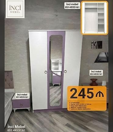 Yeni, 3 qapılı, Güzgülü, Ağ, Kupe, Düz dolab lalafo.az -da Yeni, 3 qapılı, Güzgülü, Ağ, Kupe, Düz dolab