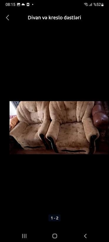İşlənmiş, Klassik divan, 2 kreslo, Bazasız, Açılmayan