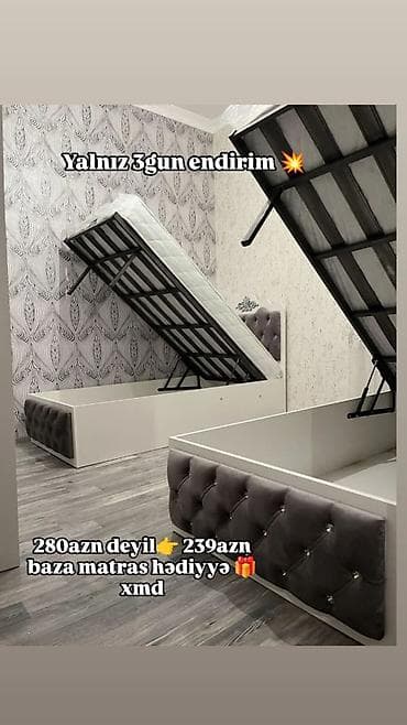 Yataq bazası ilə açılan mexanizmə malik çarpayı dəsti. Yumşaq kapitone