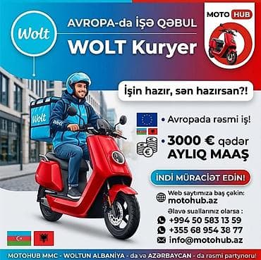 Moto-kuryer tələb olunur, Aylıq ödəniş, Təcrübəsiz