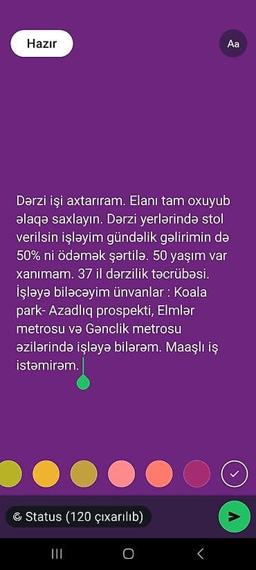 Dərzi işi axtarıram. Azadlıq prospekti, Koala park yaxınlığı, Elmlər