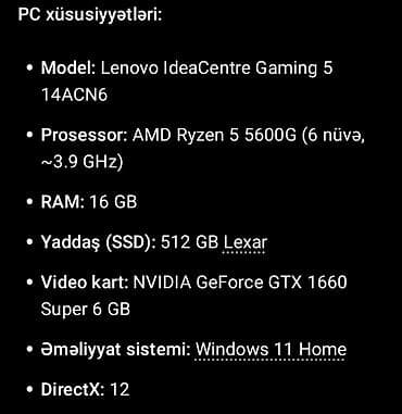 Masaüstü kompüterlər və iş stansiyaları: Lenovo IdeaCentre Gaming 5 (14ACN6) – tam oyun/ofis PC komplekti PC — 4