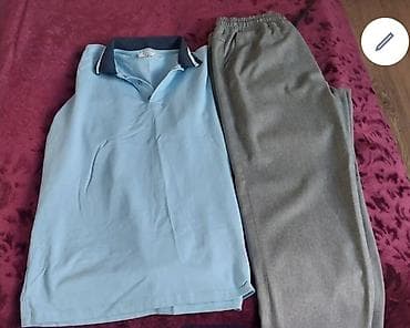 sport dəst: Kişi geyim dəsti - Açıq mavi rəng, yaxası düyməli, tünd göy rəngli — 1