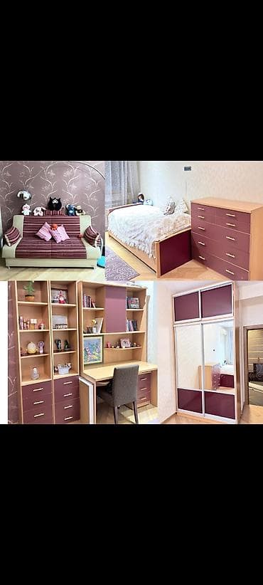 gənc odası: Qız üçün, İşlənmiş, 2 təknəfərlik çarpayı, Yazı masası, Dolab, Komod — 1