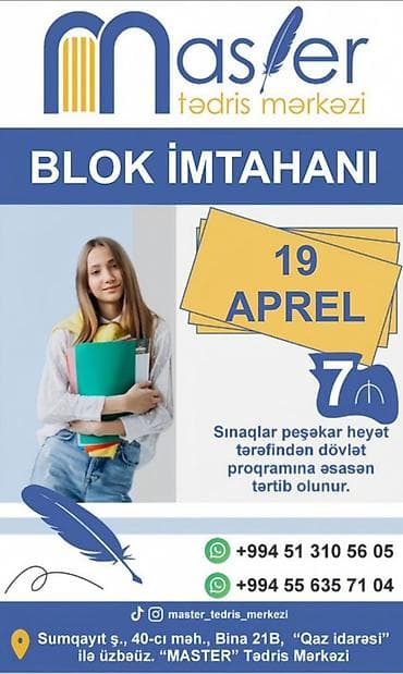 xırdalanda hazırlıq kursları: Master Tədris Mərkəzi – Blok imtahanı və sınaqlar Biletlər artıq — 2
