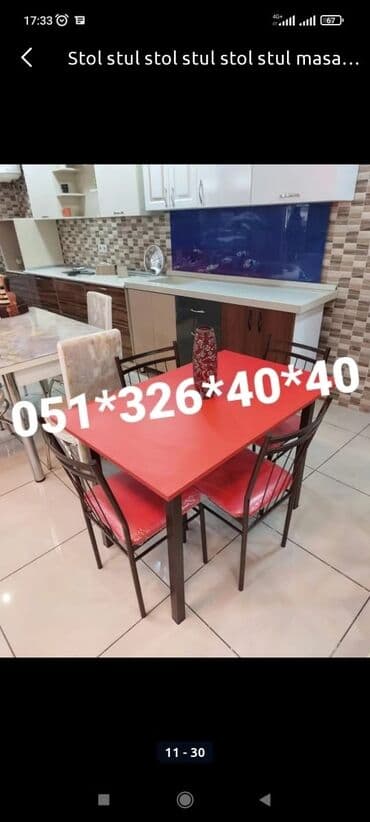 Masa və oturacaq dəstləri: Qonaq otağı üçün, Yeni, Açılan, Dördbucaq masa, 4 stul — 5