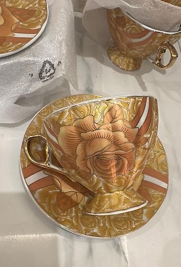 mis caydan: Çay dəsti, rəng - Qızılı, Farfor — 2