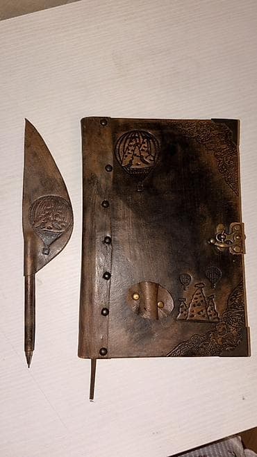 blaknot: Məhsul: Dəri üzlü əl işi dəftər + tematik qələm - Material: Təbii — 2