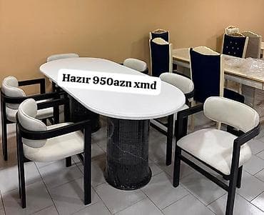 Ağ rəngli oval yemək masası və 6 ədəd stul dəsti. Xüsusiyyətlər: - — 1