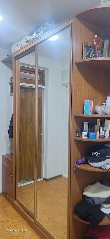 3 qapılı, Güzgülü, Qəhvəyi, Taxta, Kupe, Düz dolab