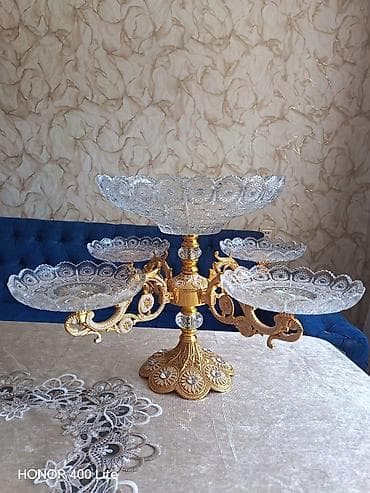 cerez: Tort və şiriniyyat qabı, rəng - Qızılı, Şüşə — 1