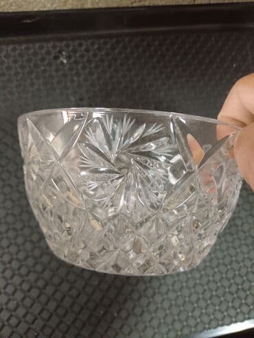 konfetlər: Kvars/şüşə kəsim naxışlı qab dəsti - 2 ədəd şəffaf kəsim naxışlı qab — 7